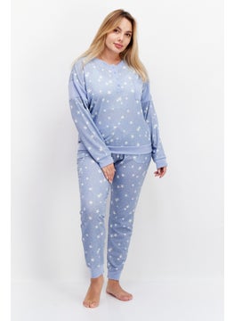 Splendid Women 2 Pieces Star Print Top And Bottom Pajama Set, Light Blue  - Image 1