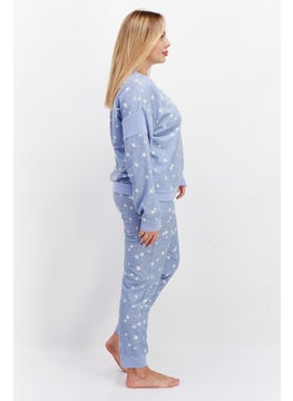 Splendid Women 2 Pieces Star Print Top And Bottom Pajama Set, Light Blue  - Image 4