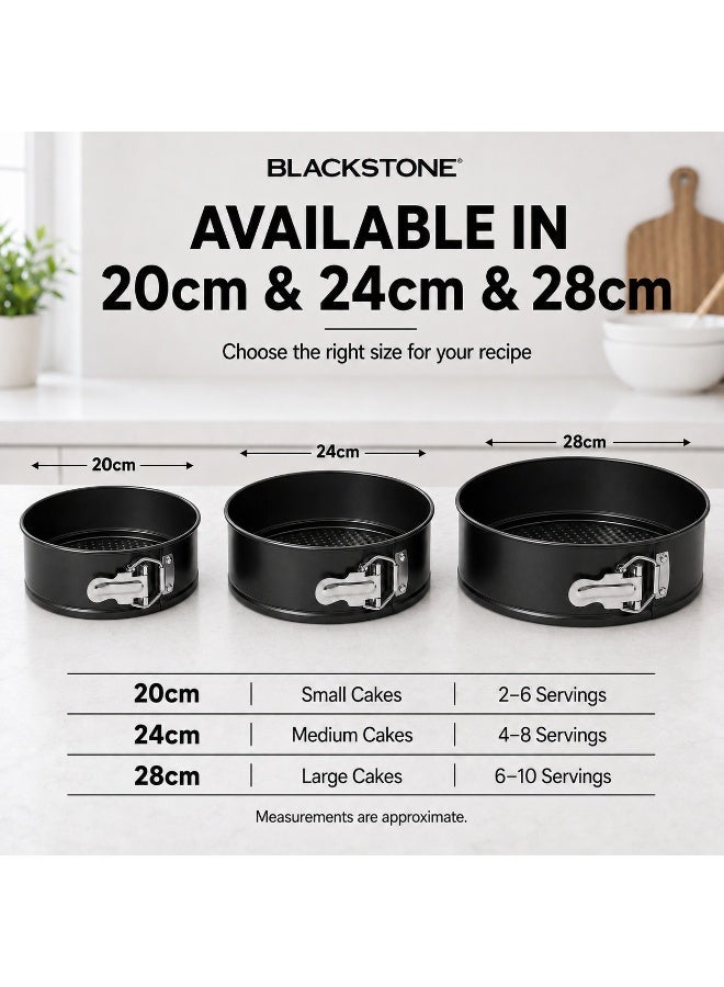 BLACKSTONE Nonstick Springform Cake Pan, 20 cm, Removable Base, Oven Safe Up to 230C, Carbon Steel Cheesecake Baking Mold, Black, BSF0702 - Image 3