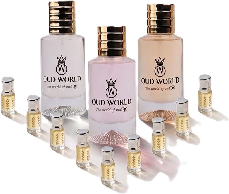 OUD WORLD Combo Set-14 Combo Pack – Fresh Mint, Saffron & Oud Notes with Floral Jasmine, Orchid & Sandalwood Musk Base – Premium Perfume Trio for Men & Women - Image 1
