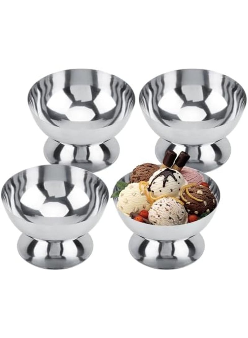 SYOSI 4Pcs Ice Cream Cups, Stainless Steel Serving Dessert Bowls, Mini Round Footed Yogurt Snack Cups for Salad, Fruit, Pudding, and Sauce, Ideal for Birthdays and Parties (Silver) - Image 1