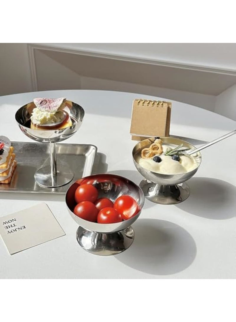 SYOSI 4Pcs Ice Cream Cups, Stainless Steel Serving Dessert Bowls, Mini Round Footed Yogurt Snack Cups for Salad, Fruit, Pudding, and Sauce, Ideal for Birthdays and Parties (Silver) - Image 2