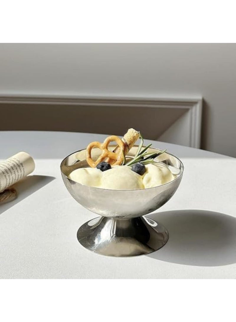 SYOSI 4Pcs Ice Cream Cups, Stainless Steel Serving Dessert Bowls, Mini Round Footed Yogurt Snack Cups for Salad, Fruit, Pudding, and Sauce, Ideal for Birthdays and Parties (Silver) - Image 5