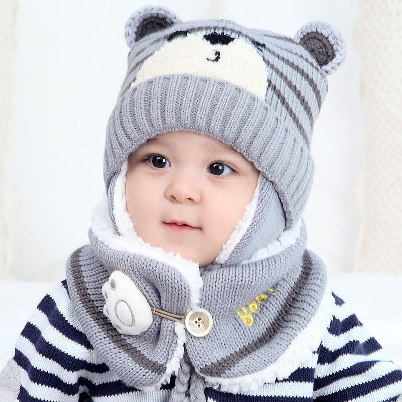 Plush Baby Knit Hat and Scarf Set 5306 gray two-piece set- 