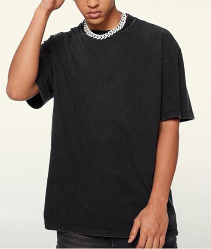 Botong Vintage Mens Oversized T Shirts Heavyweight Cotton T Shirts Casual Loose Workout Tee for Men Solid Basic Tee Tops Black+Coffee+Apricot XL - Image 5