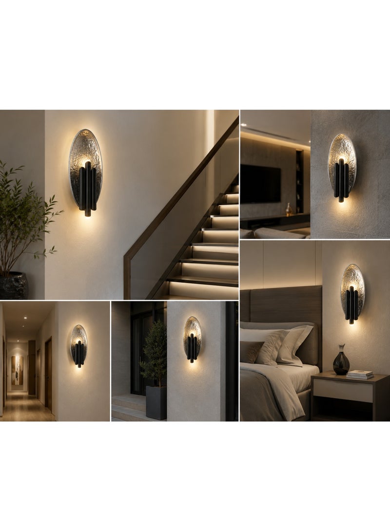 Modern Oval LED Wall Sconce, Decorative Light Fixture for Villas and Offices, Black and Silver - Image 2