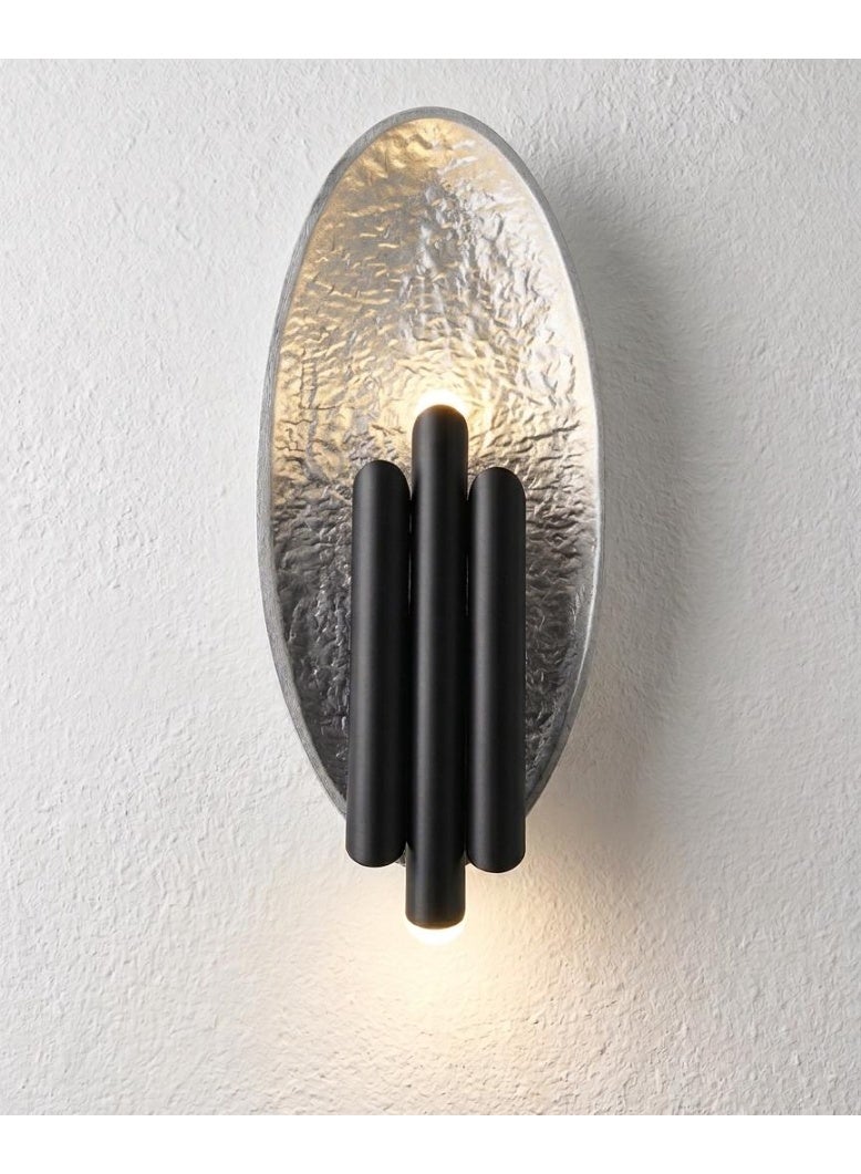 Modern Oval LED Wall Sconce, Decorative Light Fixture for Villas and Offices, Black and Silver - Image 1