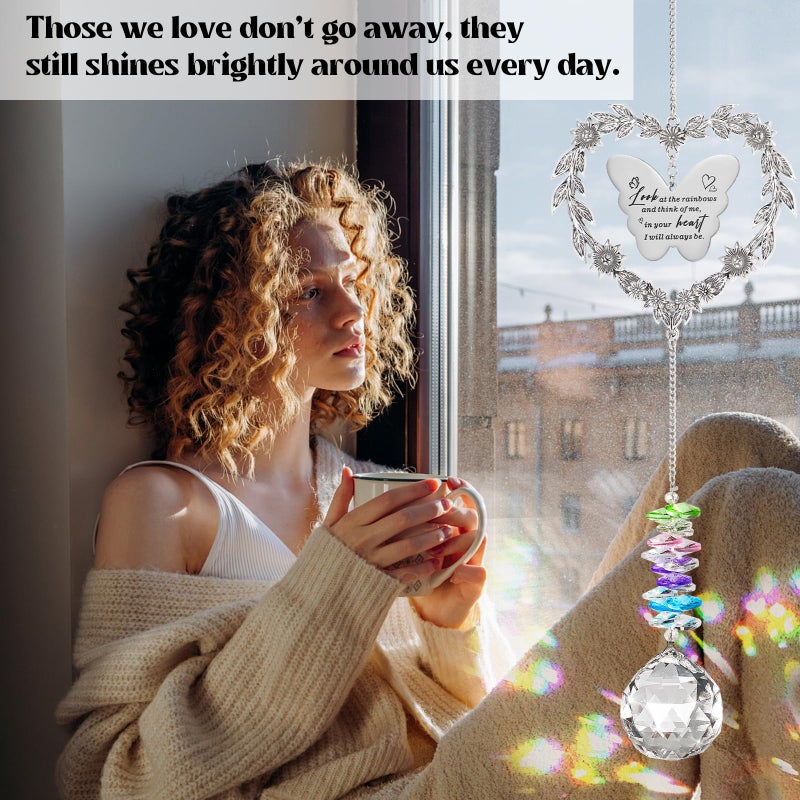 Elivida Sympathy Gift for Lose of Loved Ones, Grief Memorial Suncatcher Ornament for Loss of Mom Dad, Bereavement Crystal Rainbow Maker, Unique Heart Shaped Hanging Decorations for Daily Remembrance - Image 4