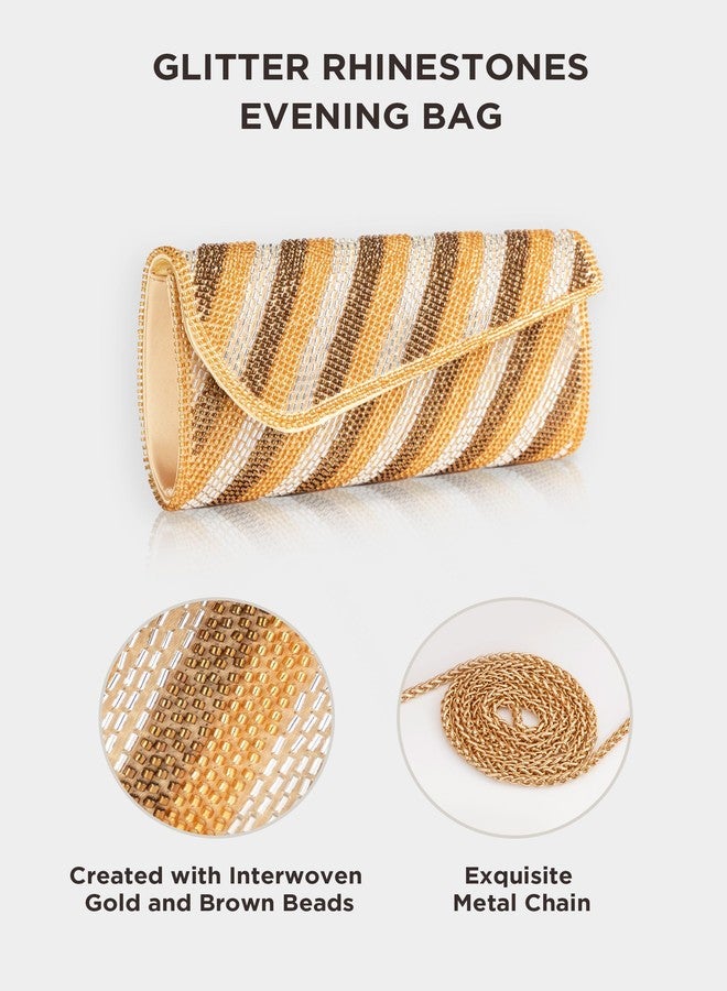 كوكو لاند حقائب يد صغيرة من كوكولاند للنساء، حقائب سهرة مزينة بالخرز، حقيبة مغلف لامعة بسلسلة قابلة للفصل للمناسبات الرسمية وحفلات الزفاف وأعياد الميلاد وحفلات التخرج (ذهبي) - Image 2