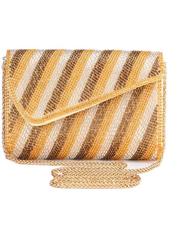 كوكو لاند حقائب يد صغيرة من كوكولاند للنساء، حقائب سهرة مزينة بالخرز، حقيبة مغلف لامعة بسلسلة قابلة للفصل للمناسبات الرسمية وحفلات الزفاف وأعياد الميلاد وحفلات التخرج (ذهبي) - Image 1