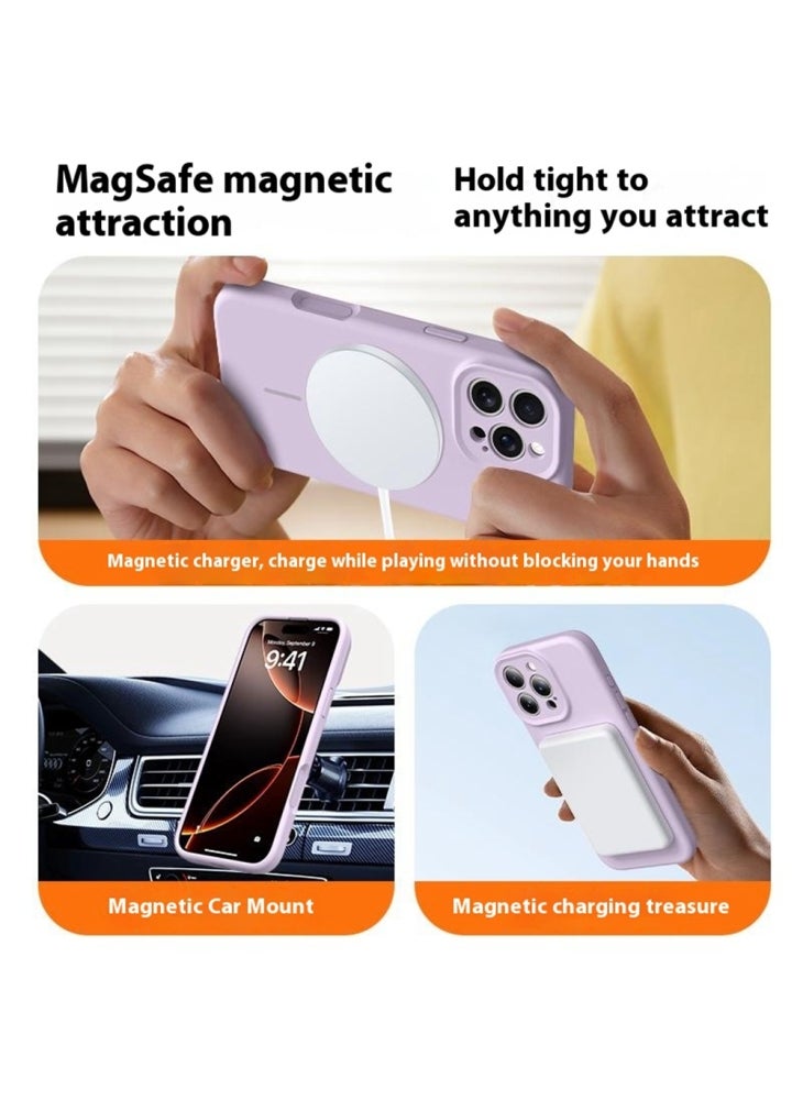 جراب لهاتف iPhone 15 Pro Max متوافق مع غطاء MagSafe Soft Skin-Touch Liquid Silicone+PC للهاتف - أصفر فاتح - Image 2