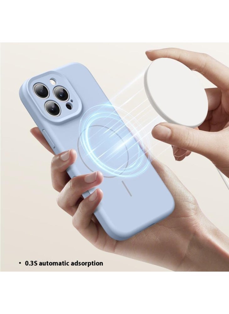 جراب لهاتف iPhone 15 Pro Max متوافق مع غطاء MagSafe Soft Skin-Touch Liquid Silicone+PC للهاتف - أصفر فاتح - Image 5