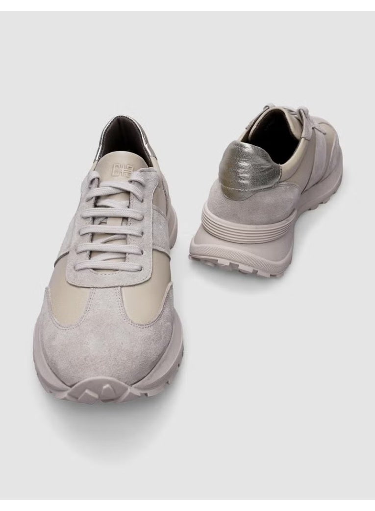 Cabani Women's Leather Lace-Up Sports Shoes - Beige - Image 3