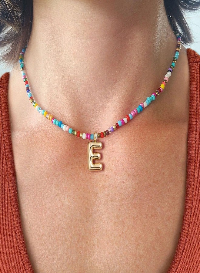 VRIUA Colorful Initial Necklaces for Women – Bubble Letter E Necklace Handmade Beaded Necklace Dainty Initial Necklaces for Girls Kids - Teen Girls Gifts Trendy Jewelry - Image 2