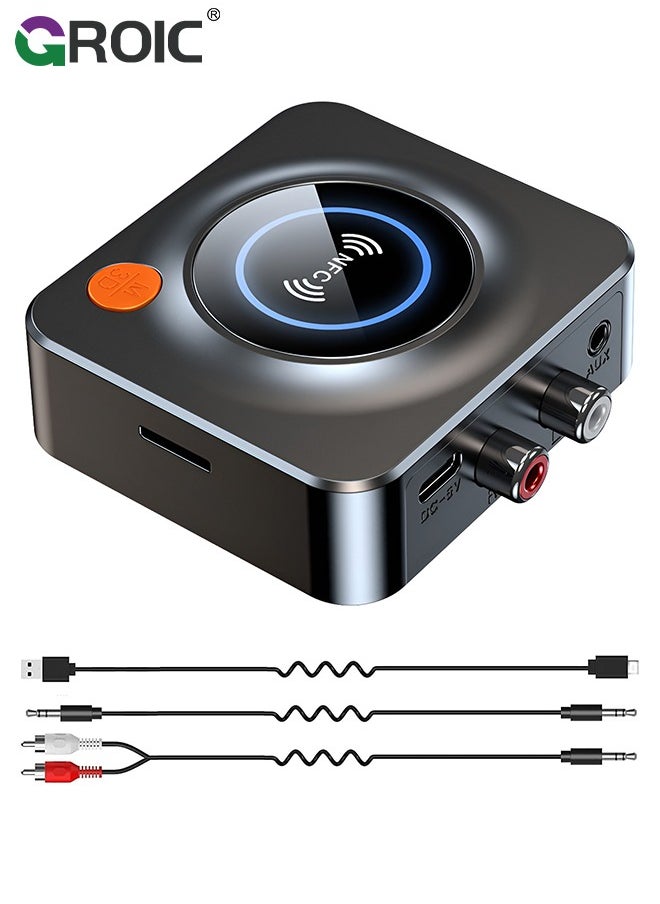 GROIC Bluetooth 5.1 Receiver, with NFC, TF Card Slot, 3.5mm AUX/RCA, Wireless Audio Adapter Low Latency for Home Music Streaming Stereo System  - Image 1