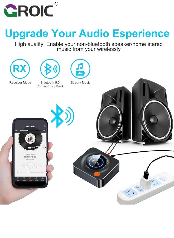 GROIC - جهاز استقبال بلوتوث 5.1، مع NFC، فتحة بطاقة TF، 3.5 ملم AUX/RCA، محول صوت لاسلكي زمن انتقال منخفض لنظام ستيريو بث الموسيقى المنزلية - Image 1