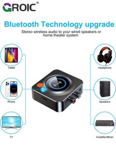 GROIC جهاز استقبال بلوتوث 5.1، مع NFC، فتحة بطاقة TF، 3.5 ملم AUX/RCA، محول صوت لاسلكي زمن انتقال منخفض لنظام ستيريو بث الموسيقى المنزلية  - Image 4