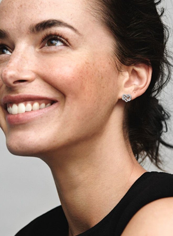 Chomel Cubic Zirconia Women's 925 Silver Shining Heart Earrings - Image 3