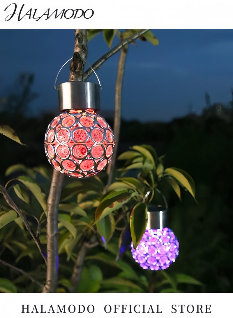 Halamodo فانوس معلق يعمل بالطاقة الشمسية مصنوع من زجاج كروي مزخرف مزود بغطاء معدني مقاوم للعوامل الجوية وتصميم إضاءة تلقائي من الغسق إلى الفجر مثالي للاستخدام في الحدائق والفناءات الخارجية - Image 4