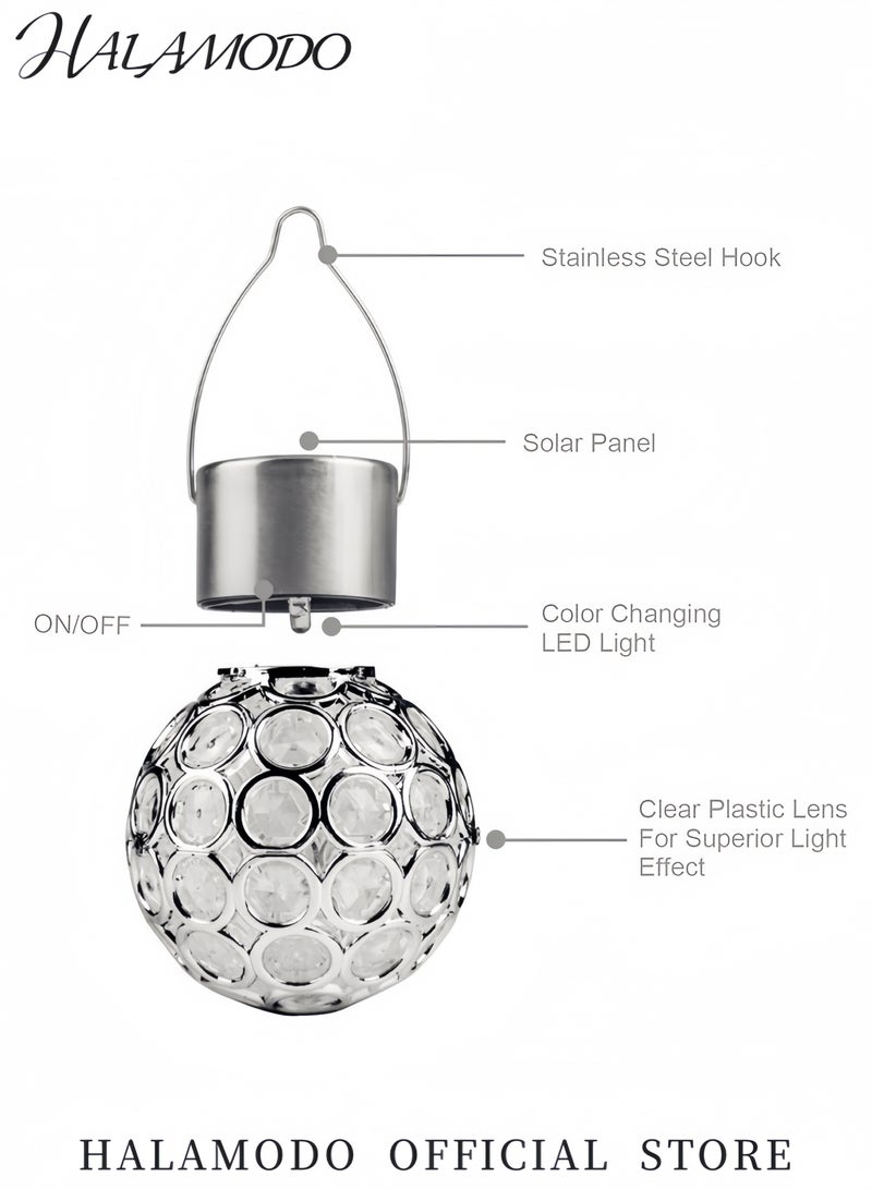Halamodo فانوس معلق يعمل بالطاقة الشمسية مصنوع من زجاج كروي مزخرف مزود بغطاء معدني مقاوم للعوامل الجوية وتصميم إضاءة تلقائي من الغسق إلى الفجر مثالي للاستخدام في الحدائق والفناءات الخارجية - Image 5