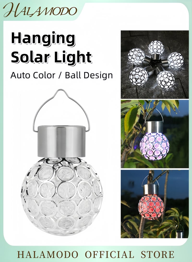 Halamodo فانوس معلق يعمل بالطاقة الشمسية مصنوع من زجاج كروي مزخرف مزود بغطاء معدني مقاوم للعوامل الجوية وتصميم إضاءة تلقائي من الغسق إلى الفجر مثالي للاستخدام في الحدائق والفناءات الخارجية - Image 1