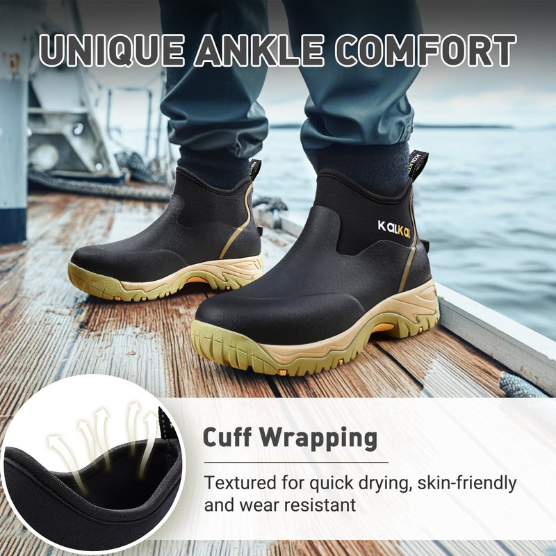 Kalkal Men's Rubber Boots, Waterproof Ankle Rain Boots, Insulated Working Booties with Comfortable Sports Sole, Outdoor Mud Boots for Yard Chore (Seaweed Mocha,Size10) - Image 5