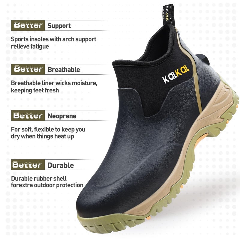 Kalkal Men's Rubber Boots, Waterproof Ankle Rain Boots, Insulated Working Booties with Comfortable Sports Sole, Outdoor Mud Boots for Yard Chore (Seaweed Mocha,Size10) - Image 4
