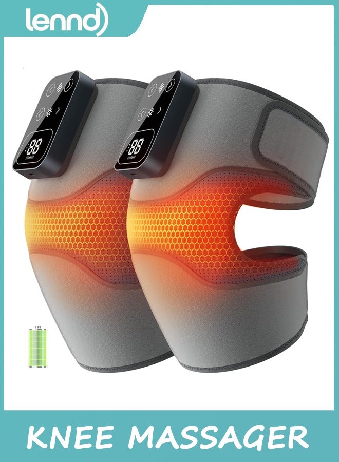 LENND Cordless Knee Massager with Heat Vibration for Pain Relief, MAXwarm 4.0[2025 Upgraded] - Electric Heated Knee Brace with 5 Heat Levels and 3 Massage Mode, Gifts for Men Women (Grey, Pair)