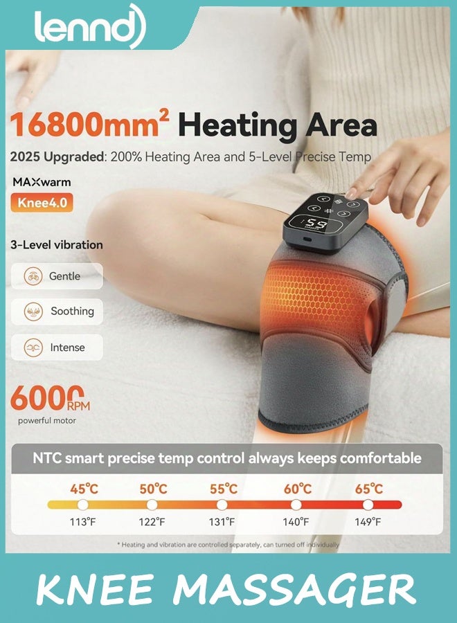 LENND Cordless Knee Massager with Heat Vibration for Pain Relief, MAXwarm 4.0[2025 Upgraded] - Electric Heated Knee Brace with 5 Heat Levels and 3 Massage Mode, Gifts for Men Women (Grey, Pair) - Image 2