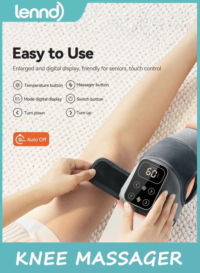 LENND Cordless Knee Massager with Heat Vibration for Pain Relief, MAXwarm 4.0[2025 Upgraded] - Electric Heated Knee Brace with 5 Heat Levels and 3 Massage Mode, Gifts for Men Women (Grey, Pair) - Image 5