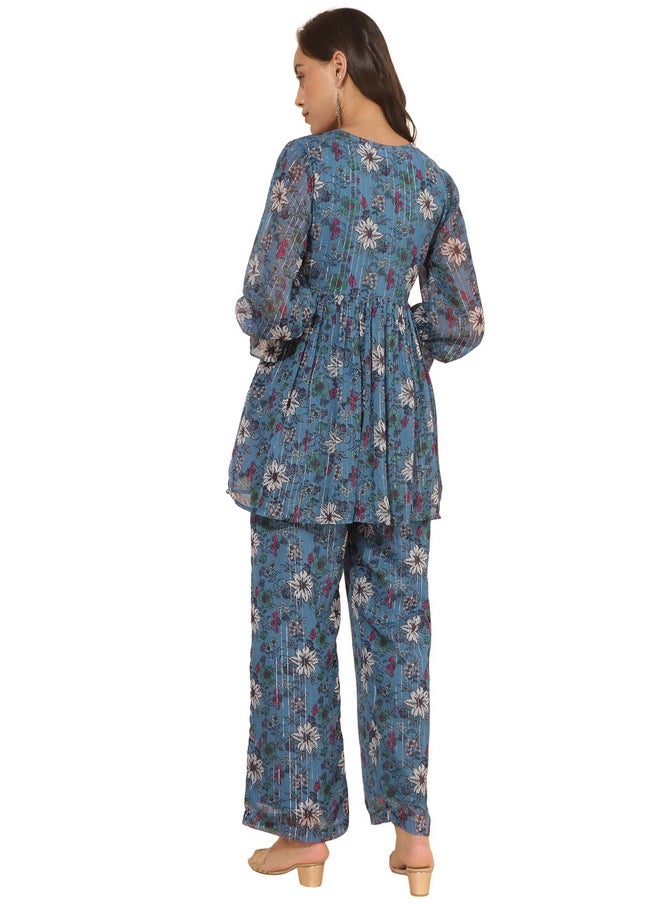 Janasya Women's Blue Chiffon Lurex Floral Printed Co-Ord Set(SET910-CO-ORD-L) - pzsku/ZA7DDAD1658EAC0904257Z/45/_/1736571014/fa79af1c-8bb8-4e69-80f0-bb88ca66a053