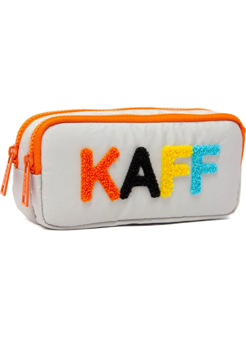 Kaff 01108 Stone Color Orange Zippered Waterproof Bondit Fabric Plush Printed Double Eyed Pen Holder