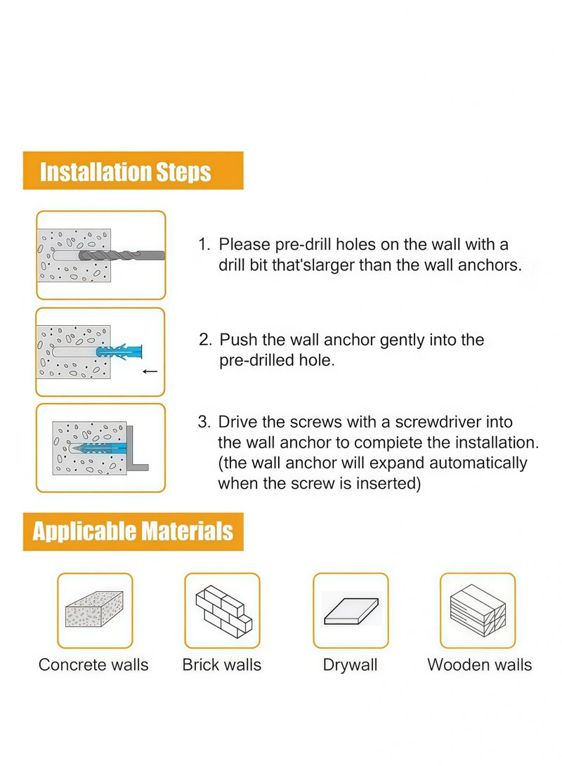 SKT Shiketro 200Pcs Plastic Drywll Anchors and self Tapping Screws Assortment Kit,Different Sizes of Wall Plugs and Screws Set with Organizer Box, self Drilling Anchor for HollowWall Hanging - Image 3