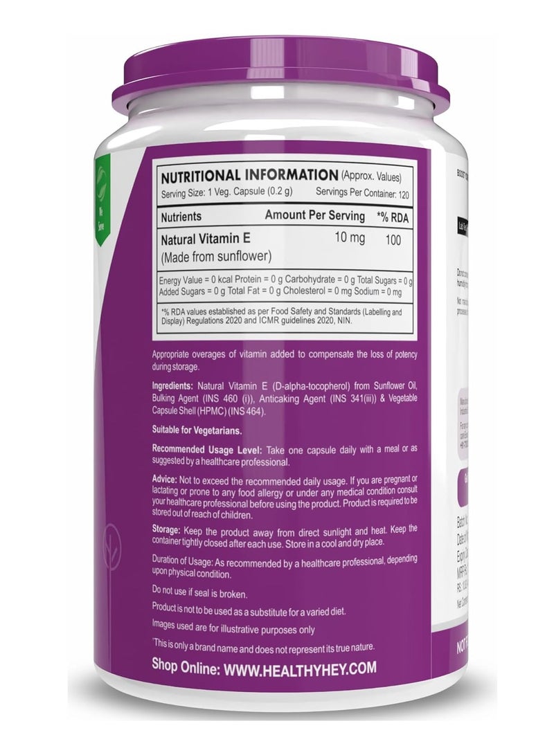 HealthyHey Nutrition HealthyHey Vitamin E Capsules | Vitamin E for Skin & Hair | Sunflower - D-Alpha-Tocpherol -120 Veg Capsules - Image 2