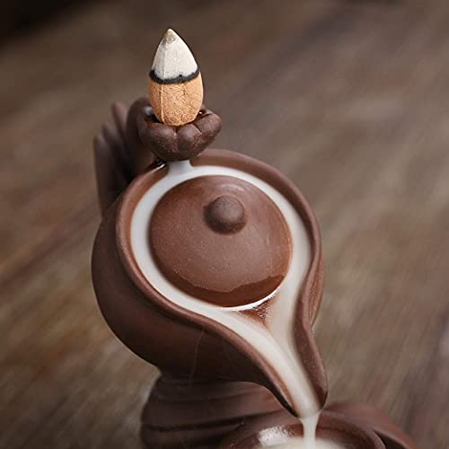 FIYOEO Buddha Hand Series Backflow Incense Burner Indoor Smoke Waterfall Incense Holder Creative Teapot Shaped Ceramic Incense Burner - Image 5