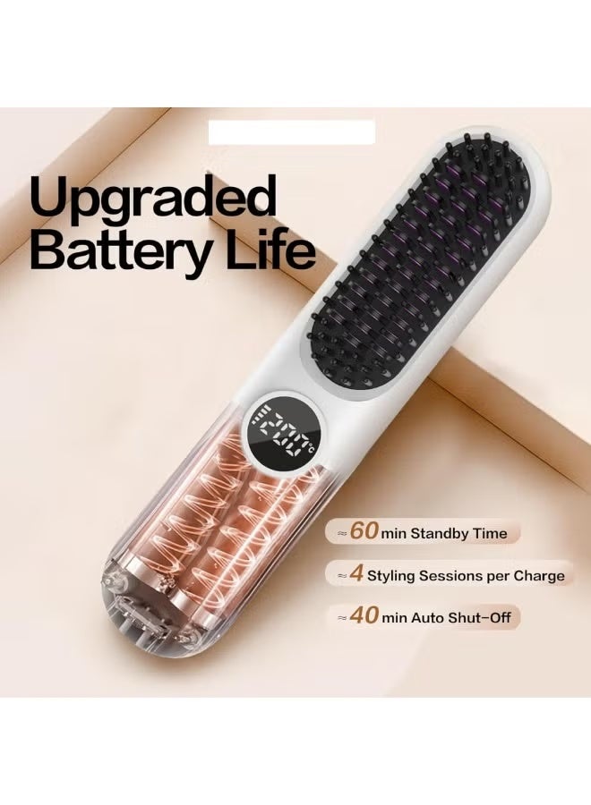 TIGER Wireless Hair Straightening Brush with Ceramic Heating Teeth, Cordless 2-in-1 Straightening and Curling Comb, 7 Temperature Settings, Type-C Fast Charging, LED Display, Negative Ion Technology for Smooth & Frizz-Free Styling, Portable Hair Tool for Travel, Work & Daily Home Use (Black & Purple) - Image 2