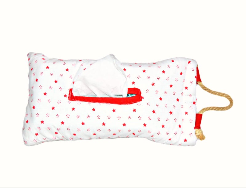 Creative Textiles Colorful Cute Hanging Car Tissue Holder Back Hanging Tissue Box Covers Napkin Paper Towel Box Holder Multipurpose ( White and Red) - Image 1