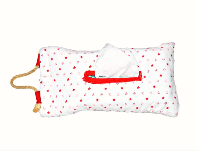 Creative Textiles Colorful Cute Hanging Car Tissue Holder Back Hanging Tissue Box Covers Napkin Paper Towel Box Holder Multipurpose ( White and Red) - Image 4
