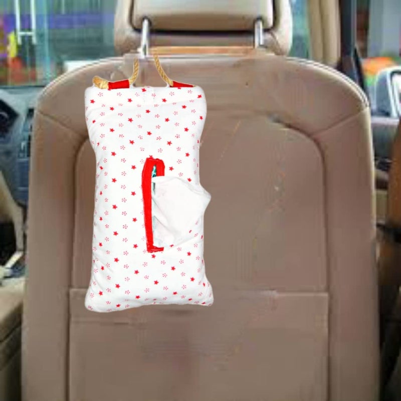 Creative Textiles Colorful Cute Hanging Car Tissue Holder Back Hanging Tissue Box Covers Napkin Paper Towel Box Holder Multipurpose ( White and Red) - Image 2