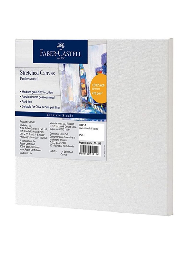 Faber-Castell Stretched Canvas 410Gsm 12X12(30.48X30.48-cm,For Oil, Acrylic And Fabric Colours Artist Drawing Paints - Image 1