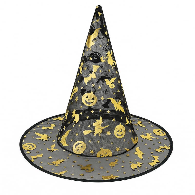 YUPPIN Black Witch Hat with Golden Print – Kids & Adults Halloween Costume Accessory for Fancy Dress, Cosplay & Party Themes - Image 3