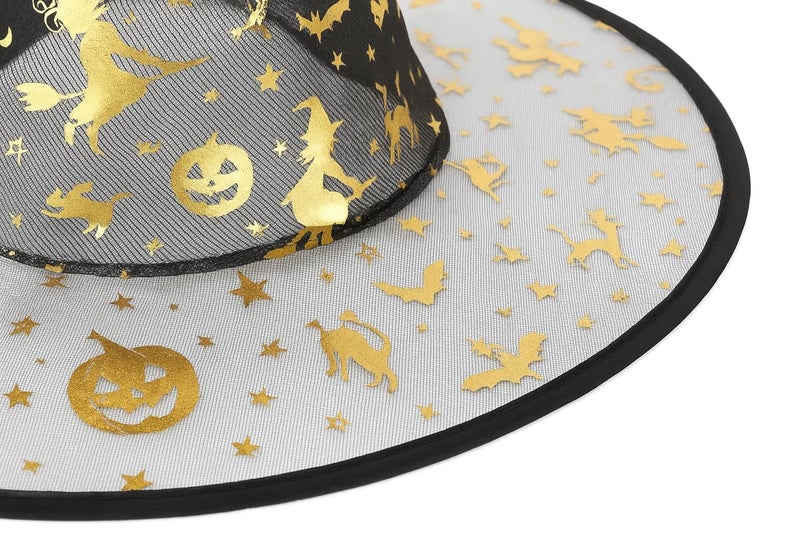 YUPPIN Black Witch Hat with Golden Print – Kids & Adults Halloween Costume Accessory for Fancy Dress, Cosplay & Party Themes - Image 5