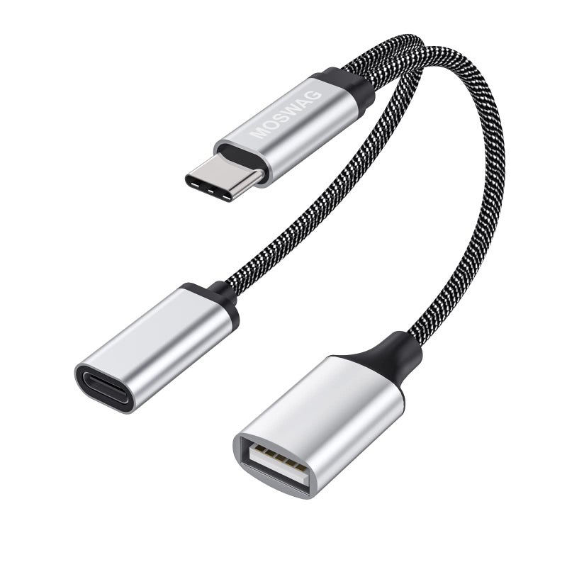 MOSWAG USB C OTG Splitter Adapter - USB-C Female + USB-A Female for Google TV, Pixel, LG V30, Samsung S21 - Image 2