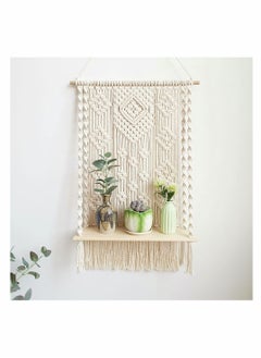 KASTWAVE Macrame Wall Hanging Shelf, Wall Hanging Shelf Woven Home Organizer Decor, White Handmade Wood Boho Rope Plant Pot Basket Hanger Holder, Cotton Rope Plant Hanger for Home Wall Decor  - Image 4