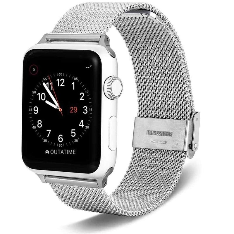 eWINNER Stainless Steel Mesh Strap Compatible with Apple Watch Series 1–6/SE – Silver (38mm/40mm) Replacement Band - Image 1
