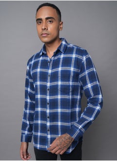 Regular Fit Check Shirt for Men, Spread Collar