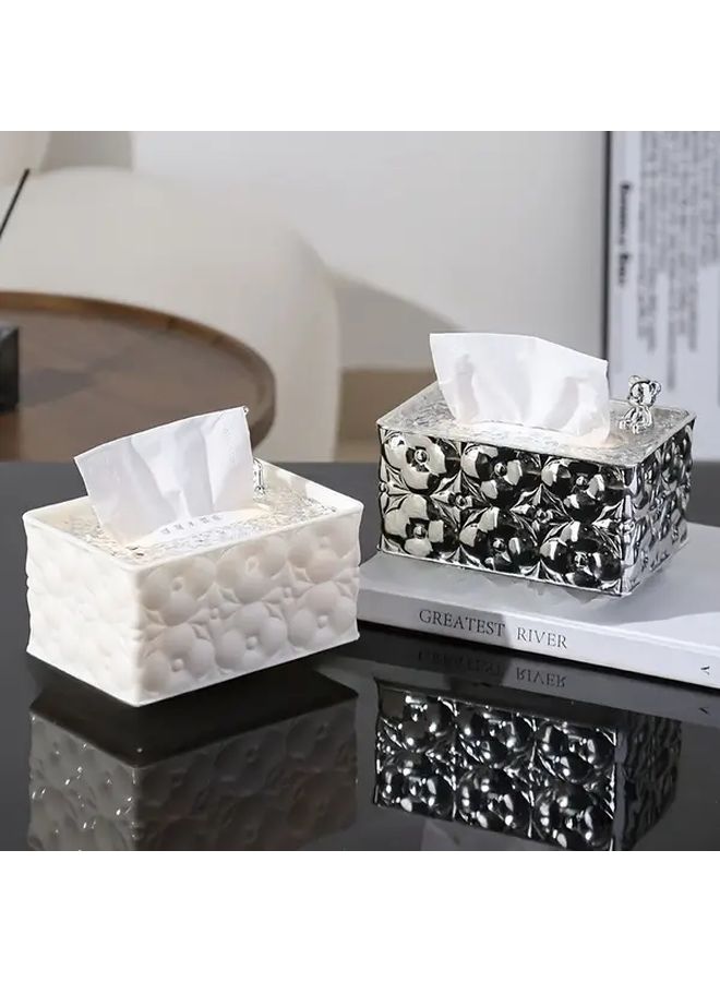 Silver Jacquard Bear Decorative Tissue Box Durable Plastic For Home Kitchen Bathroom - Image 1