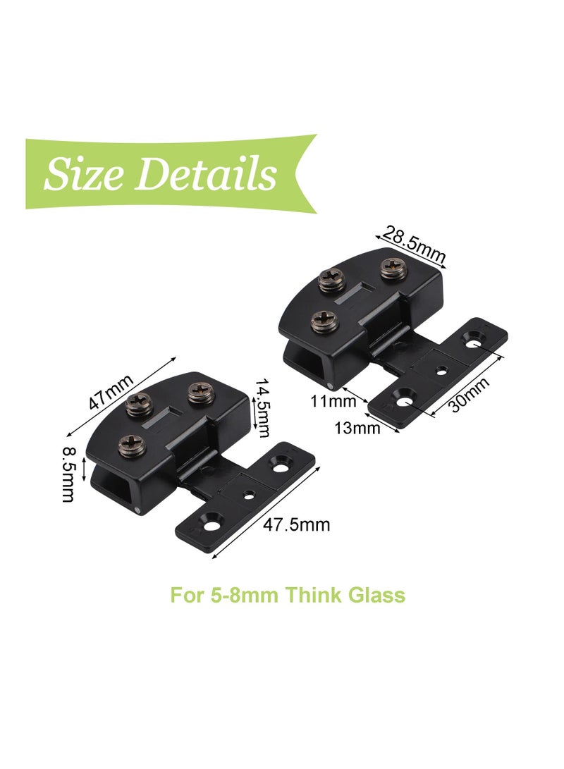 2PCS Adjustable Unilateral Glass Door Clamp Hinges, Zinc Alloy Side-Mount Pivot Hinges, 90 Degree Black Clip Hinge Replacement for 5-8mm Frameless Glass Cabinet Doors. - Image 5