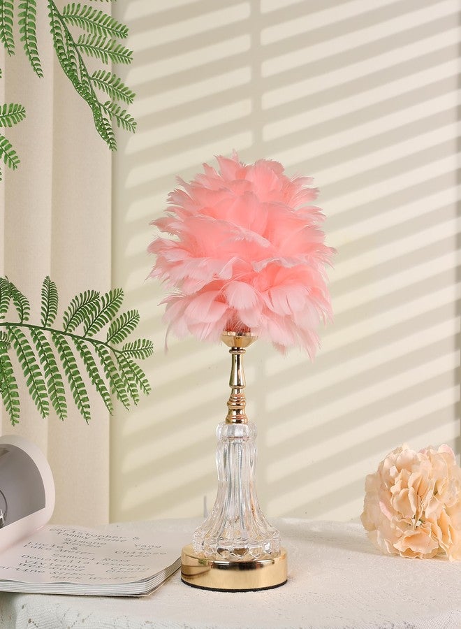 HOME ELEMENTS Modern Feather Table Lamp, Night Lamp for Bedroom Living Room Decor Home Decor Warm Light Classic Bedside Desk Lamp, Study Lamps, with 2 Way LED (No Bulb Required) (Pink) - Image 2