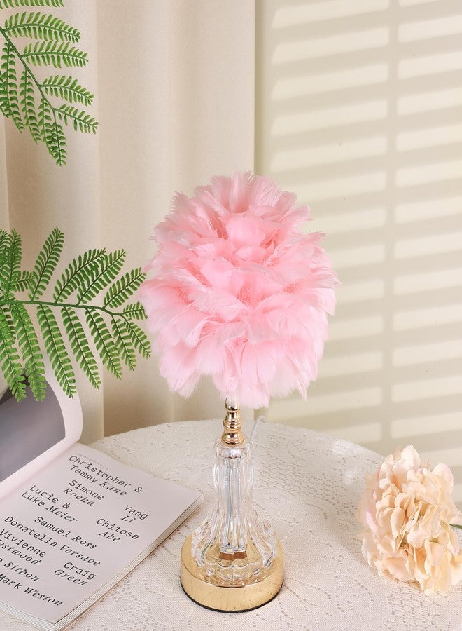 HOME ELEMENTS Modern Feather Table Lamp, Night Lamp for Bedroom Living Room Decor Home Decor Warm Light Classic Bedside Desk Lamp, Study Lamps, with 2 Way LED (No Bulb Required) (Pink) - Image 3